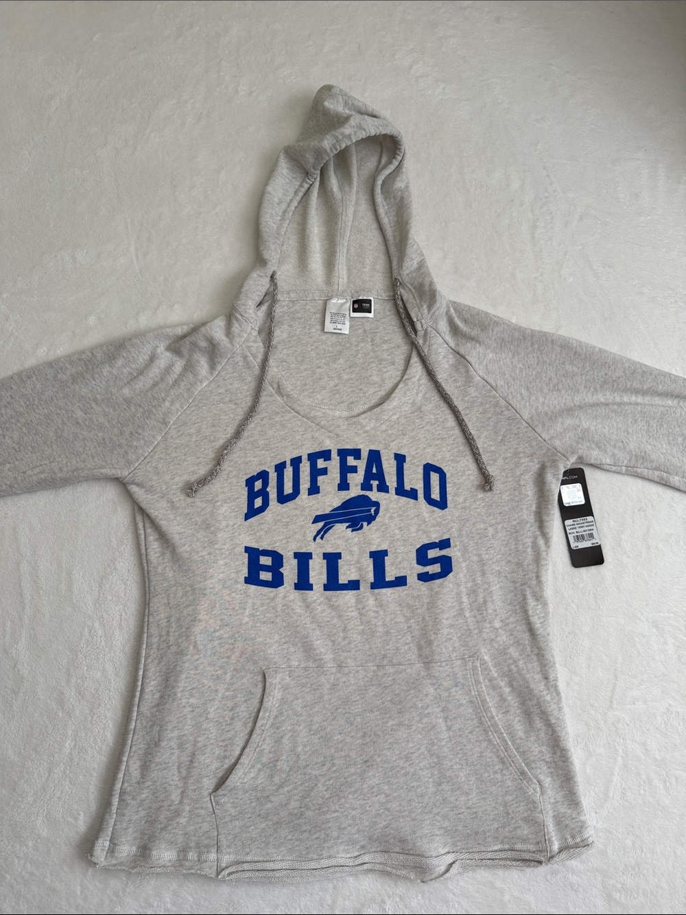 New NFL Buffalo Bills Gray Hooded Sweatshirt with Blue Graphic